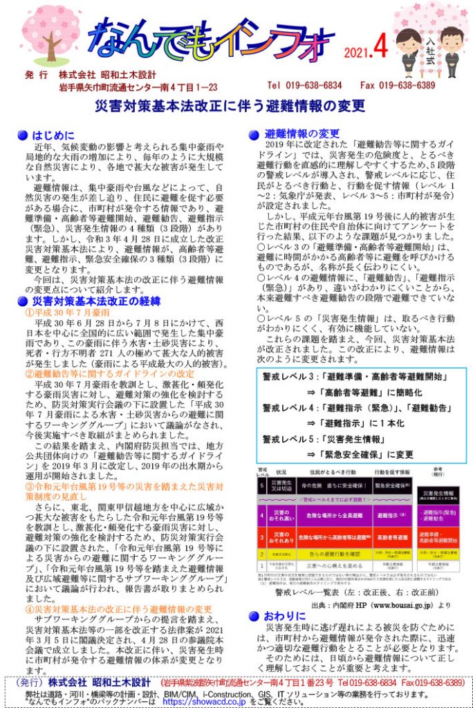 災害対策基本法改正に伴う避難情報の変更 | 株式会社昭和土木設計